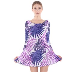 Tropical pattern Long Sleeve Velvet Skater Dress