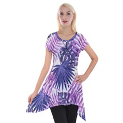 Tropical pattern Short Sleeve Side Drop Tunic