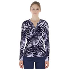 Tropical Pattern V-neck Long Sleeve Top by ValentinaDesign