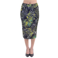 Tropical pattern Velvet Midi Pencil Skirt