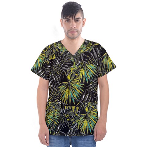 Tropical Pattern Men s V-neck Scrub Top by ValentinaDesign