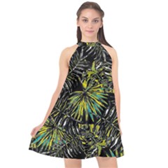 Tropical pattern Halter Neckline Chiffon Dress 