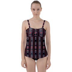 Folklore Pattern Twist Front Tankini Set by ValentinaDesign