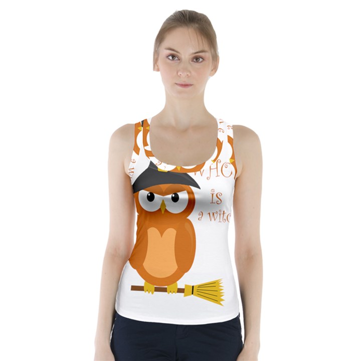 Halloween orange witch owl Racer Back Sports Top