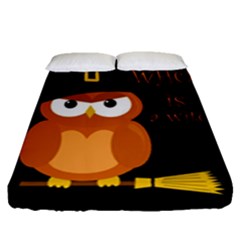 Halloween Orange Witch Owl Fitted Sheet (queen Size) by Valentinaart