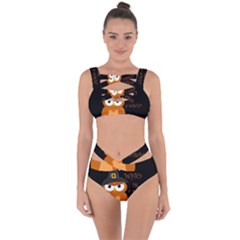 Halloween Orange Witch Owl Bandaged Up Bikini Set  by Valentinaart