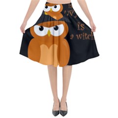 Halloween Orange Witch Owl Flared Midi Skirt