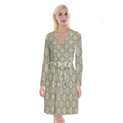 Oriental pattern Long Sleeve Velvet Front Wrap Dress