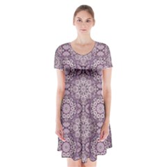 Oriental pattern Short Sleeve V-neck Flare Dress