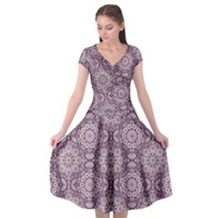 Oriental pattern Cap Sleeve Wrap Front Dress