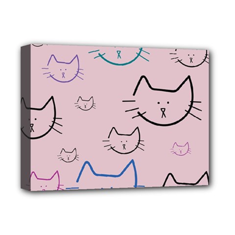 Cat Pattern Face Smile Cute Animals Beauty Deluxe Canvas 16  X 12  