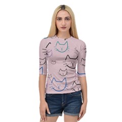 Cat Pattern Face Smile Cute Animals Beauty Quarter Sleeve Raglan Tee