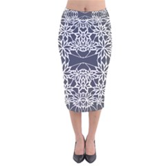 Blue White Lace Flower Floral Star Velvet Midi Pencil Skirt by Mariart