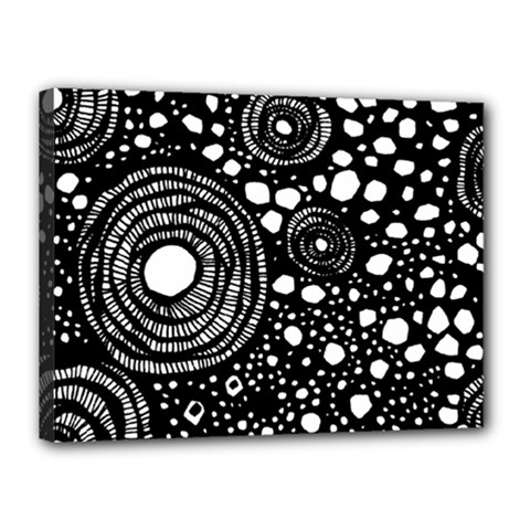 Circle Polka Dots Black White Canvas 16  X 12 