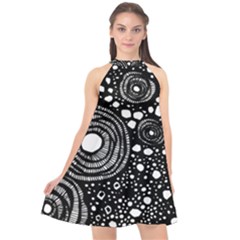 Circle Polka Dots Black White Halter Neckline Chiffon Dress  by Mariart