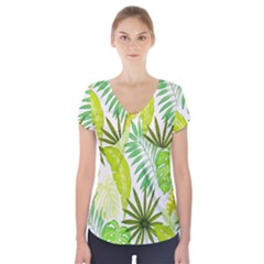 Amazon Forest Natural Green Yellow Leaf Short Sleeve Front Detail Top by Mariart