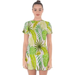 Amazon Forest Natural Green Yellow Leaf Drop Hem Mini Chiffon Dress by Mariart