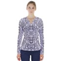 Black Psychedelic Pattern V-Neck Long Sleeve Top View1