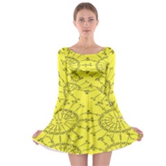 Yellow Flower Floral Circle Sexy Long Sleeve Skater Dress by Mariart