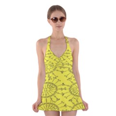 Yellow Flower Floral Circle Sexy Halter Swimsuit Dress