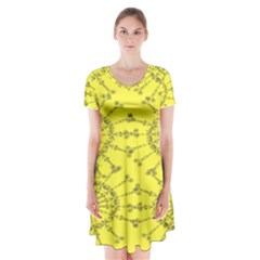 Yellow Flower Floral Circle Sexy Short Sleeve V-neck Flare Dress by Mariart