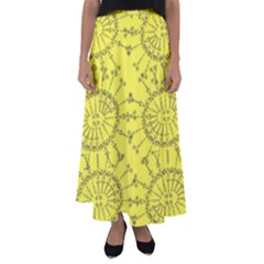 Yellow Flower Floral Circle Sexy Flared Maxi Skirt