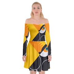 Cute Toucan Bird Cartoon Yellow Black Off Shoulder Skater Dress