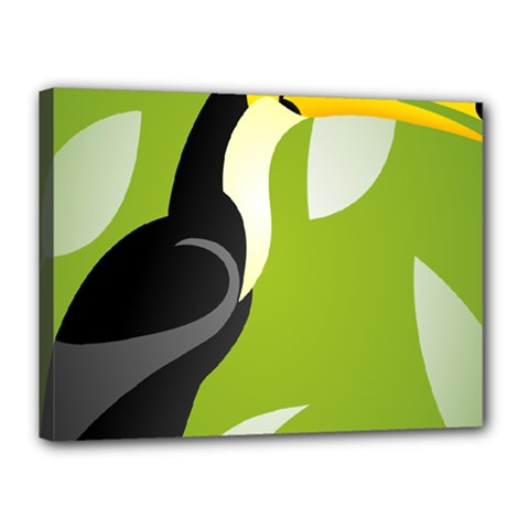 Cute Toucan Bird Cartoon Fly Yellow Green Black Animals Canvas 16  X 12 
