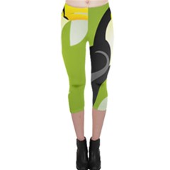 Cute Toucan Bird Cartoon Fly Yellow Green Black Animals Capri Leggings 