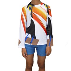 Cute Toucan Bird Cartoon Fly Kids  Long Sleeve Swimwear