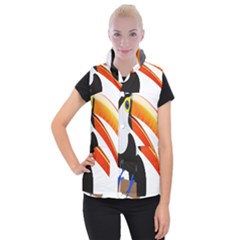 Cute Toucan Bird Cartoon Fly Women s Button Up Puffer Vest by Mariart