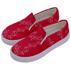 Cycles Bike White Red Sport Kids  Canvas Slip Ons by Mariart