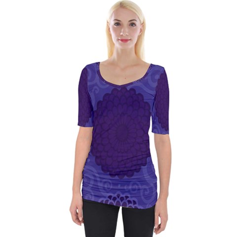 Flower Floral Sunflower Blue Purple Leaf Wave Chevron Beauty Sexy Wide Neckline Tee by Mariart