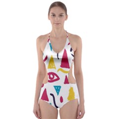 Eye Triangle Wave Chevron Red Yellow Blue Cut-out One Piece Swimsuit by Mariart