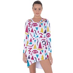 Eye Triangle Wave Chevron Red Yellow Blue Asymmetric Cut-out Shift Dress