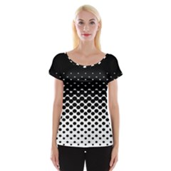 Gradient Circle Round Black Polka Cap Sleeve Tops