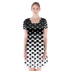 Gradient Circle Round Black Polka Short Sleeve V-neck Flare Dress