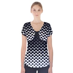 Gradient Circle Round Black Polka Short Sleeve Front Detail Top