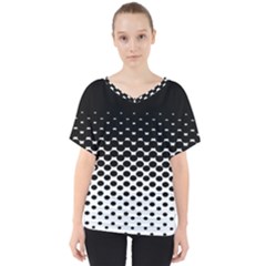 Gradient Circle Round Black Polka V-Neck Dolman Drape Top