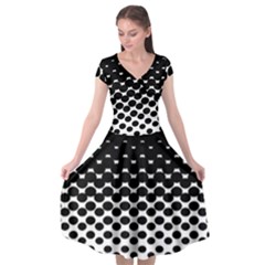 Gradient Circle Round Black Polka Cap Sleeve Wrap Front Dress