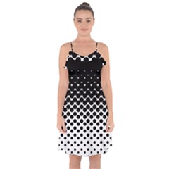 Gradient Circle Round Black Polka Ruffle Detail Chiffon Dress