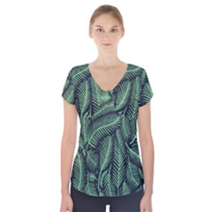 Coconut Leaves Summer Green Short Sleeve Front Detail Top by Mariart