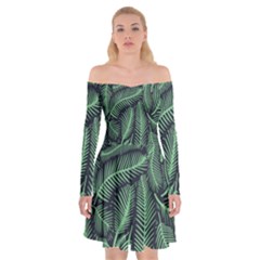 Coconut Leaves Summer Green Off Shoulder Skater Dress by Mariart