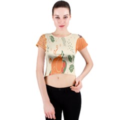 Happy Thanksgiving Chicken Bird Flower Floral Pumpkin Sunflower Crew Neck Crop Top by Mariart