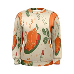 Happy Thanksgiving Chicken Bird Flower Floral Pumpkin Sunflower Women s Sweatshirt by Mariart