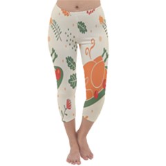 Happy Thanksgiving Chicken Bird Flower Floral Pumpkin Sunflower Capri Winter Leggings  by Mariart