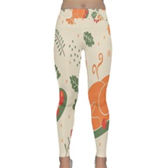 Happy Thanksgiving Chicken Bird Flower Floral Pumpkin Sunflower Classic Yoga Leggings by Mariart