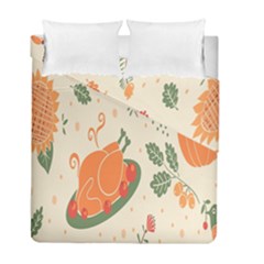 Happy Thanksgiving Chicken Bird Flower Floral Pumpkin Sunflower Duvet Cover Double Side (full/ Double Size) by Mariart