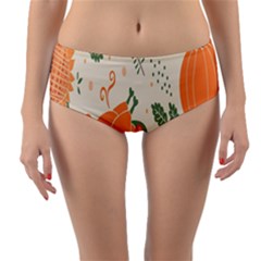 Happy Thanksgiving Chicken Bird Flower Floral Pumpkin Sunflower Reversible Mid-waist Bikini Bottoms by Mariart