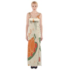 Happy Thanksgiving Chicken Bird Flower Floral Pumpkin Sunflower Maxi Thigh Split Dress